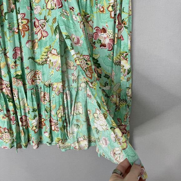 Sunday Mi Amor Anthropologie Dress Womens Small Green Floral Maxi Tiered Cottage - Picture 5 of 16